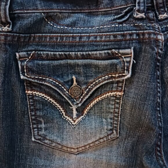 Women’s Doll House Shorts Denim Blue Rock Steampunk Studded Embroidered Thrashed - Picture 3 of 8